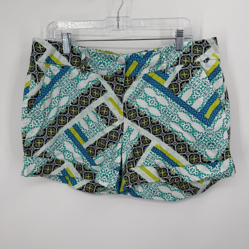 New York & Co Shorts Women 16 Multicolor Geometric Tile Print Cotton Stretch